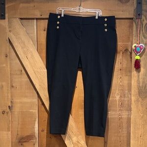 LOFT Black Ankle Cropped Pants with Gold Buttons
